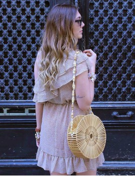 Grand panier rond en bois ajouré bohème - Boutique l'ananas