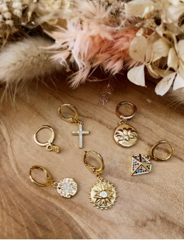 Monocréole doré strass multicolore hippie - Boutique L'ananas