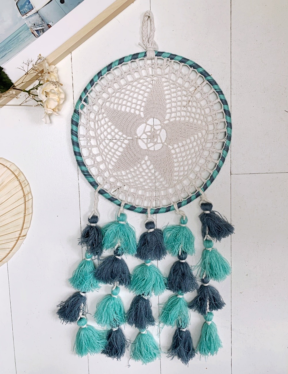 Attrape-rêve pompons déco bohème - Boutique L’anana(s)
