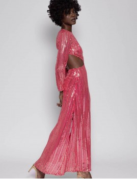 Robe longue brodée sequins rose - Boutique l'ananas
