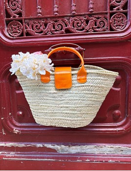 Panier hippie orange cuir - Boutique l'anana(s)
