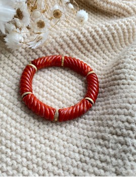 Bracelet boho résine orange et or