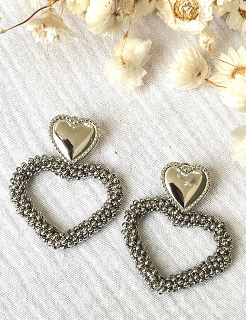 boucles d'oreilles coeur argenté - Boutique L'anana(s)