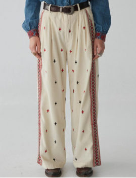 Pantalon bohème broderie rouge et bleue MAISON HÔTEL - Boutique L'anana(s)