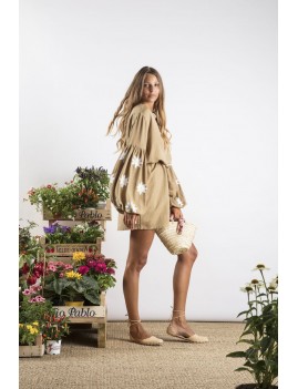 Robe avec manches brodées fleurs - Boutique l'ananas