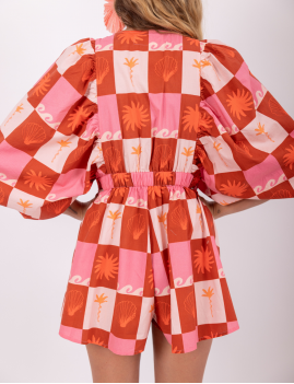 Combinaison short rose à carreaux ALICIA Sundress - Boutique l'ananas