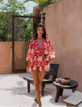Combinaison short boho à carreaux ALICIA Sundress - Boutique l'ananas