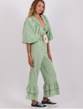 Top d'été vert à carreaux bohème  ALICIA Sundress - Boutique L'ananas