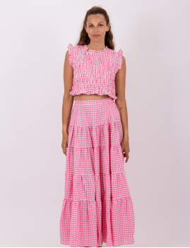 Top vichy rose boho MALONE Sundress - Boutique l'ananas