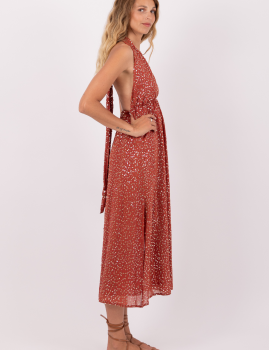 Robe longue dos nu brillante rouge MINNY Sundress - Boutique L'ananas