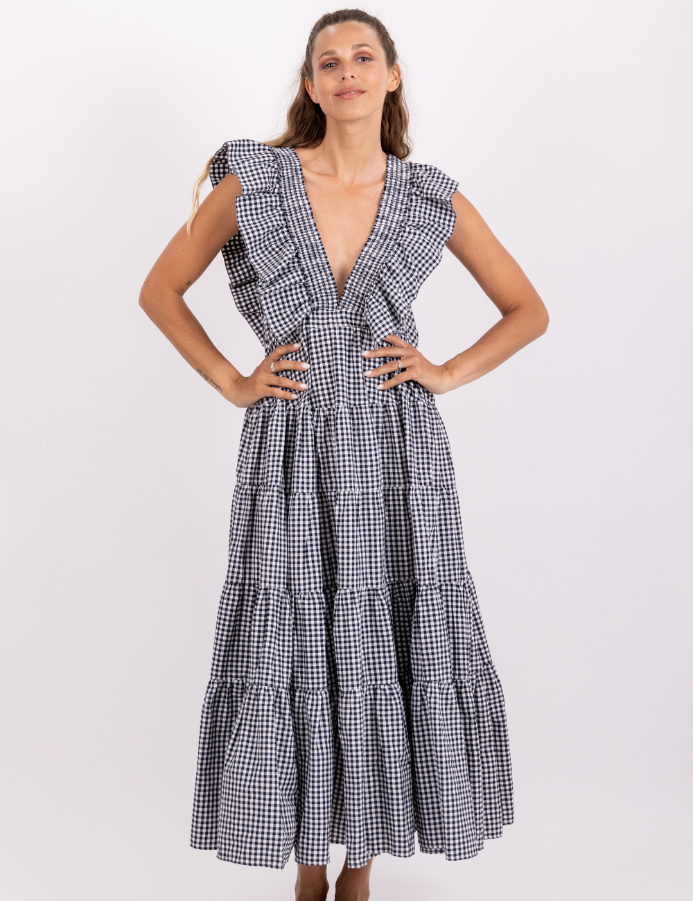 Robe longue à carreaux SHANDRANI Sundress - Boutique l'ananas