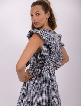 Robe longue noir brodé vichy SHANDRANI Sundress - Boutique l'ananas