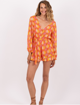 Combinaison short orange soleil FLEUR Sundress - Boutique l'ananas