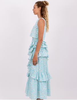 Jupe longue boho imprimé turquoise  SUZETTE Sundress - Boutique l'ananas