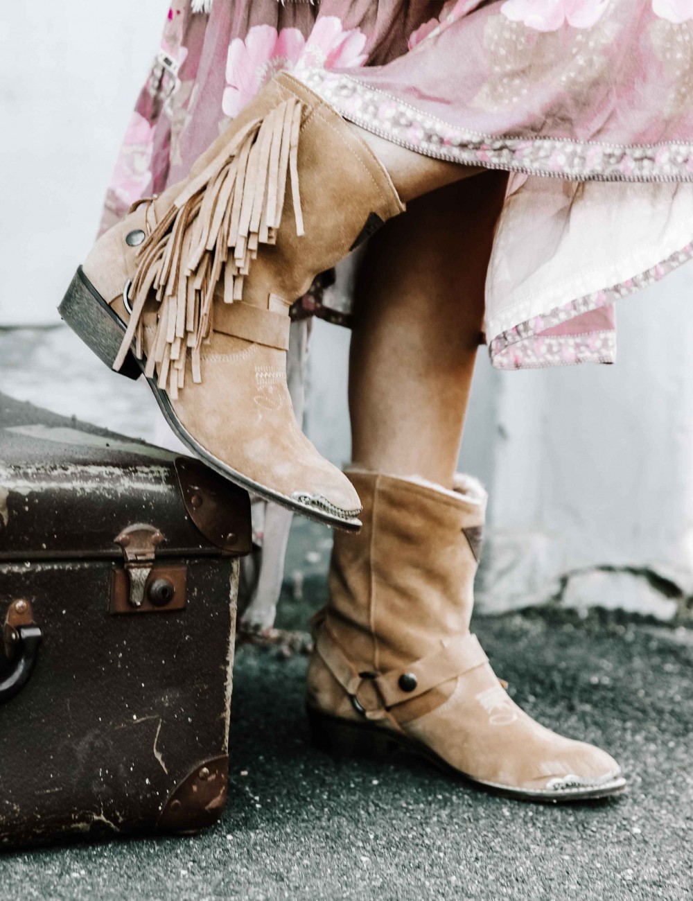 Boots gypsy beige en cuir - Boutique l'ananas
