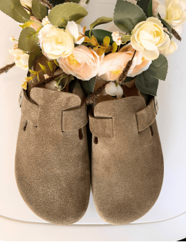 mules d'été boho kaki en cuir - Boutique L'anana(s)