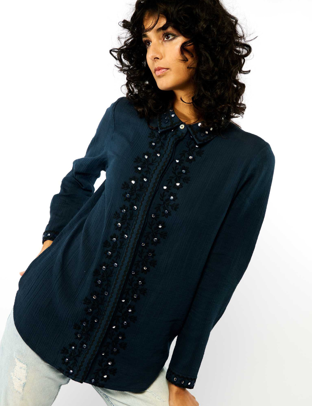 Chemise bohème brodée de miroirs MALA WILD - Boutique L'aNana(s)