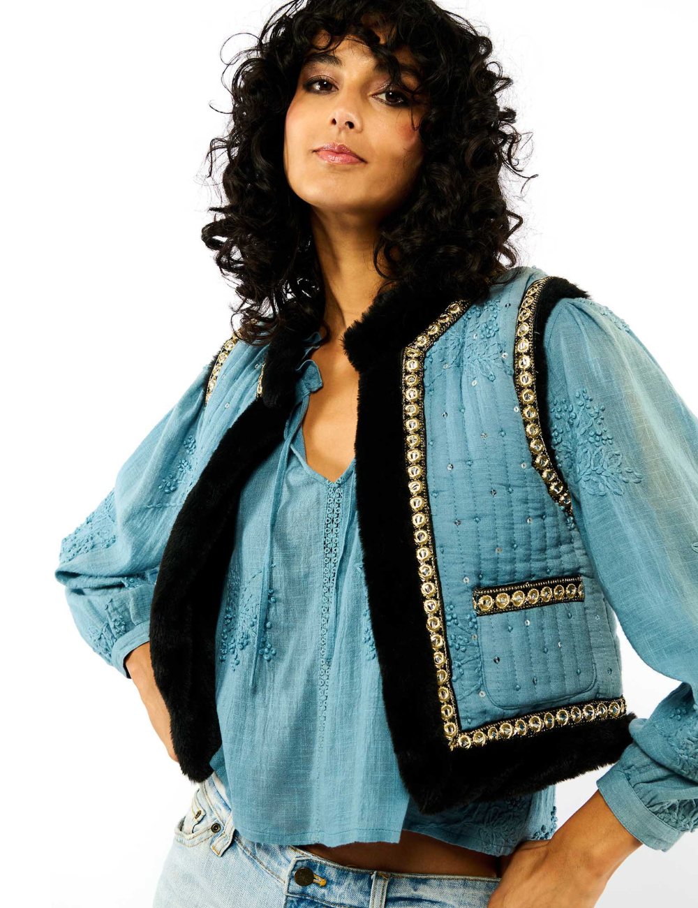 Gilet brodé bohème sans manches ISCO WILD - Boutique L'aNana(s)