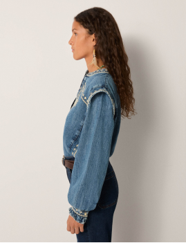Blouse en jean brodée Maison Hôtel - Boutique L'aNana(s)