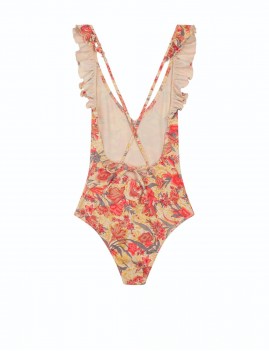 Maillot de bain 1 pièce à volants rose  fleurs - Boutique l'ananas