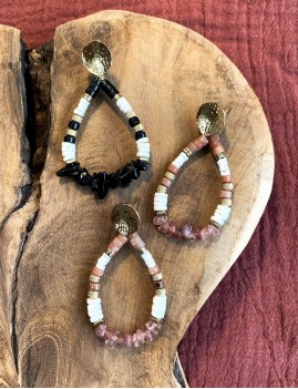 Boucles d'oreilles pierres noir hippie - Boutique L'anana(s)