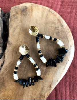 Boucles d'oreilles pierres noir bohème - Boutique L'anana(s)