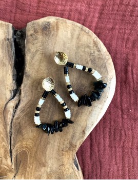 Boucles d'oreilles pierres noir bohemian girl - Boutique L'anana(s)